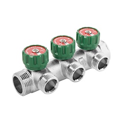 Коллектор с регулировочными вентилями 1"x3/4" ЕК - 3 выхода - фото товара