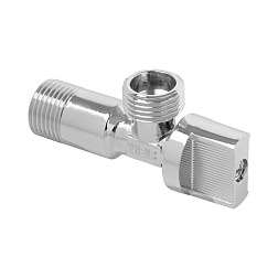 Кран угловой хромированный с металлической ручкой (в блистере) 1/2 - фото товара