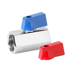 Кран мини хром ВР/ВР, ручка-флажок красный и синий - фото товара