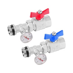 Кран шаровой угловой с полусгоном и погружным термометром ВР/НР - фото товара