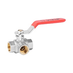 Кран шаровой трехходовой ВР/ВР/BP, ручка - рычаг, никелированный - фото товара