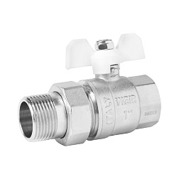 Кран шаровой с полусгоном, белая ручка - бабочка, никелированный - фото товара