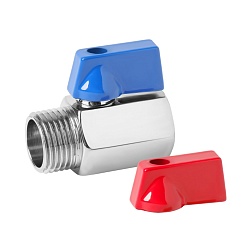 Кран мини хром HР/ВР, ручка-флажок красный и синий - фото товара