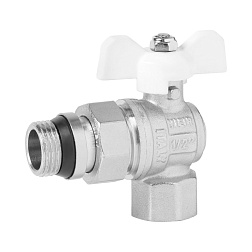 Кран шаровой угловой с полусгоном и кольцевым уплотнением
белая ручка - бабочка, никелированный - фото товара