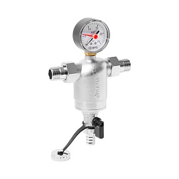 Фильтр промывной с манометром, хромированный - фото товара