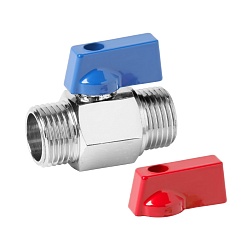 Кран мини хром HР/НР, ручка-флажок красный и синий - фото товара