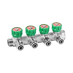 Коллекторы водоразборные 90° с регулировочными вентилями и цангами - фото товара