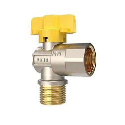 Кран шаровой угловой для газа HР/ВР, ручка - бабочка, никелированный - фото товара